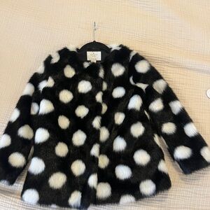 Kate Spade New Black and White Polka Dot Faux Fur Coat for Girls